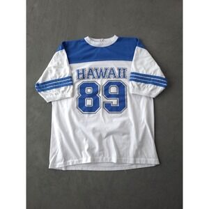 Vintage 1980s Alore Hawaii White Blue Sportswear Ringer T-shirt XL